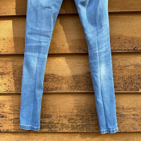 Wax Jeans 'Butt I Love you' Distressed Skinny Mid-Rise Denim Medium Blue Wash - Picture 9 of 13